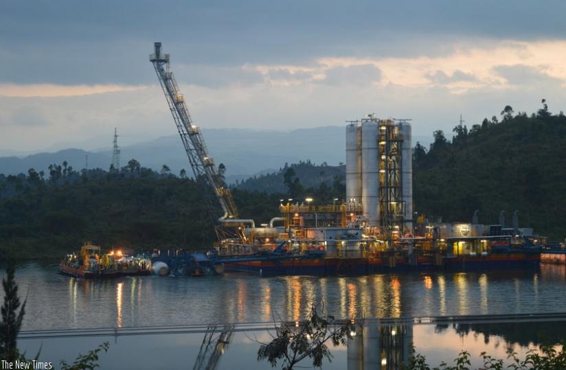 The barge was yesterday installed onto Lake Kivu in Karongi District. (Theogene Nsengimana)