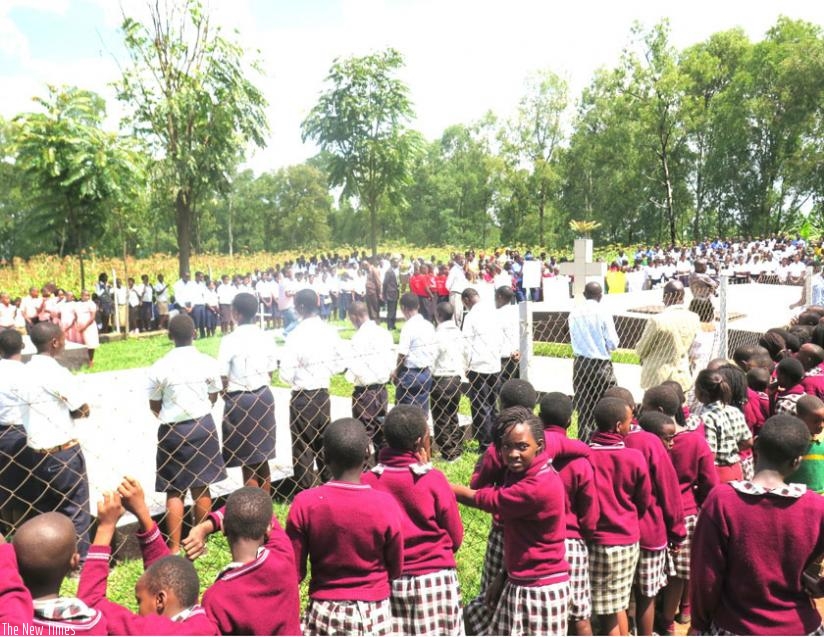 School children at Mukarange memorial site mourn the Genocide child victims. (S. Rwembeho)