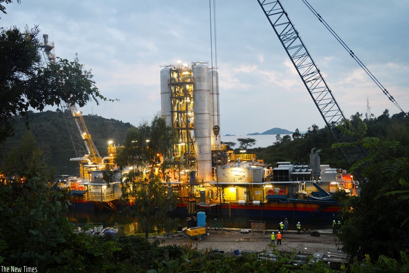 A barge that was installed recently on Lake Kivu in Karongi that will help add 25 megawatts of electricity to national grid by next month. This is one of the projects funded by AfDB. (Theogene Nsengimana)