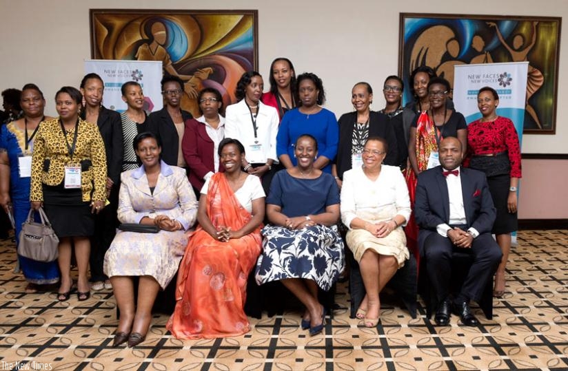 First Lady Jeannette Kagame (seated C) and Graca Machel (seated 2ndR) and other participants in a group photo at the launch of the initiative in Kigali yesterday. (Courtesy)