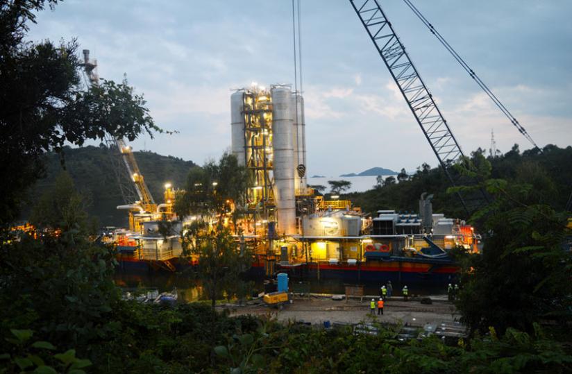 The barge installed onto Lake Kivu in Karongi  will help to add 25 MW to national grid by July.(Theogene Nsengimana)