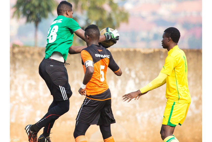 Isonga FC goalkeeper Bonheur Hategekimana had a fantastic game during which he saved two penalties to inspire his side to a remarkable victory.  (Timothy Kisambira)
