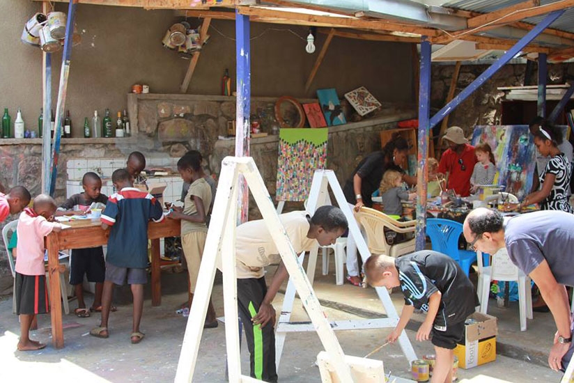 A children's painting workshop underway at Inema Arts Center.