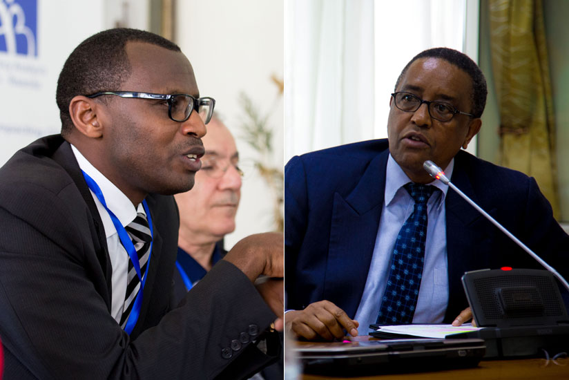 Dr. Malimba (L) replaces Prof. Lwakabamba (R) as the MInister for Education. (File)