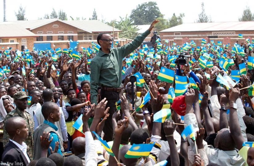 President Kagame is welcomed to Mushaka Parish grounds in Rusizi District by multitudes of residents yesterday. (Village Urugwiro)