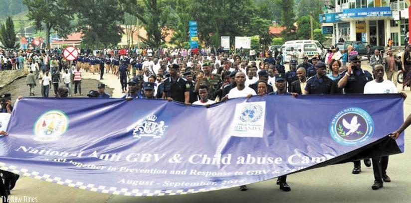 Rwanda National Police and partners in a past march against GBV and child abuse last year.  If not checked, Gender-based violence hampers community development and causes insecurity, activists say. (File)