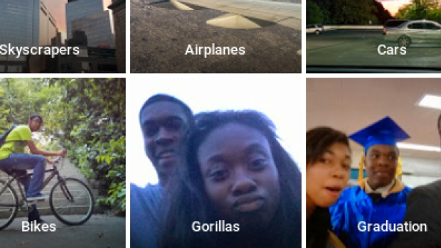 A screenshot from Google Photos showing the offensive tag.