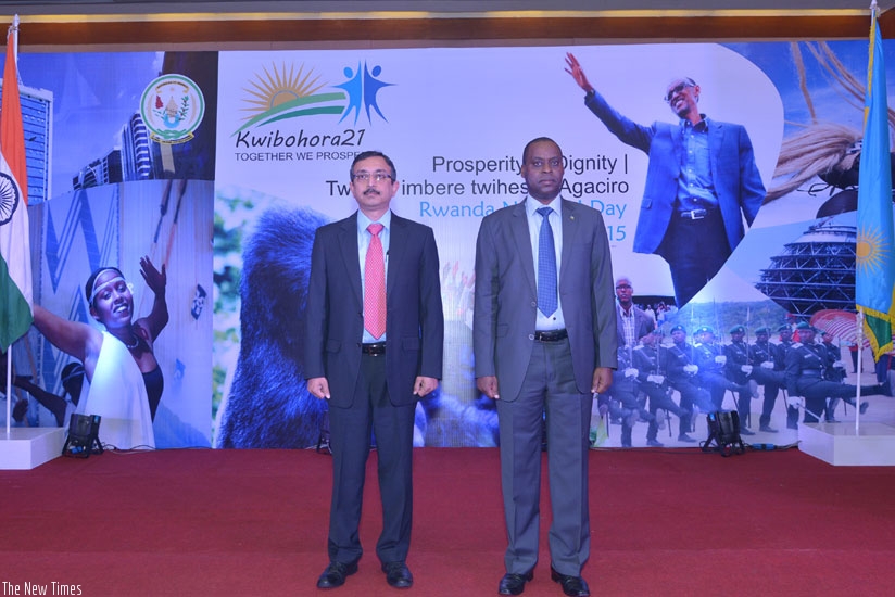 Ambassador  Ernest Rwamucyo (R) and Mr. Tanmaya Lal, Joint Secretary in charge of East and Southern Africa, at the New Delhi celebrations