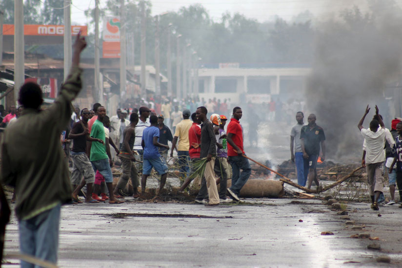 Demonstrators during a protest against Burundi's President Pierre Nkurunziza's third term bid in Bujumbura. (Internet photo)