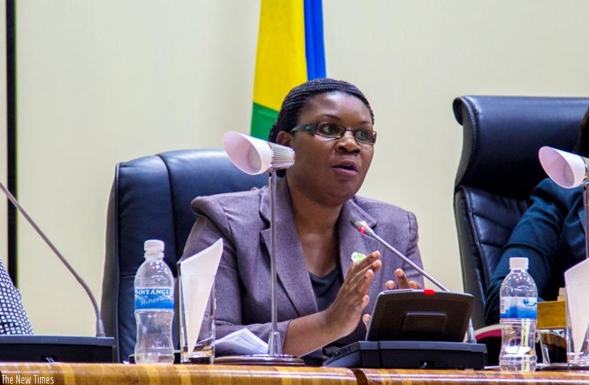 Minister Uwizeye addresses legislators in Parliament yesterday. (Doreen Umutesi)
