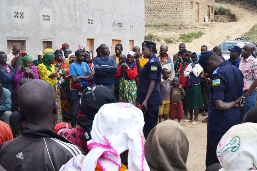 Supt. Beline Mukamana speaking to residents of Rutsiro