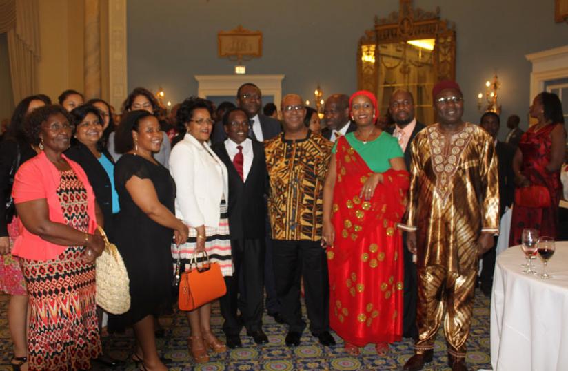 Chargee d'affaires posing with some Ambassadors and High commissioners representing their countries at Kwibohora 21 in Canada. (courtesy)