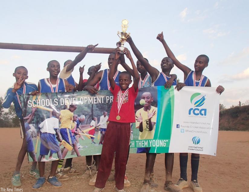 GSBC Primary School Boys team celebrate after winning the  U-13 boys trophy. (Courtesy)