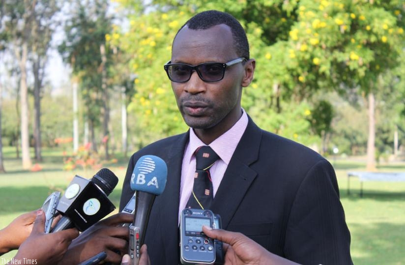 Musafiri speaks to  journalists after officially opening the eighth edition of the civic education  training at Gabiro. (F. Byumvuhore)