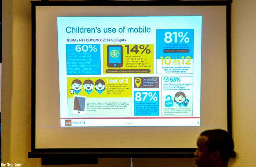 A presentation showing the statistics of children that use mobile phone. (Doreen Umutesi)