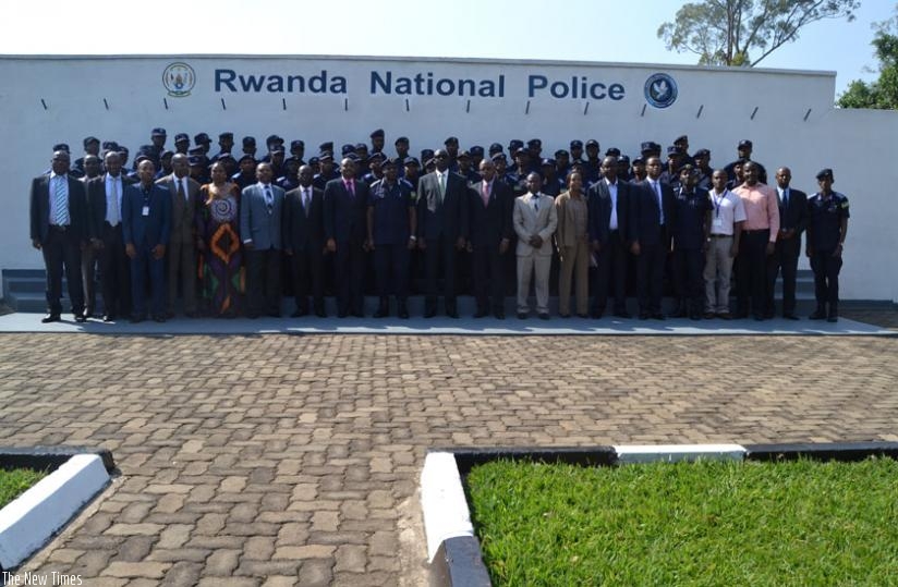 Officials and participants at the one-day workshop pose for a group photo after the launch of the Corruption and Public Fund Embezzlement Unit at Police Headquarters at Kacyiru. (Courtesy)