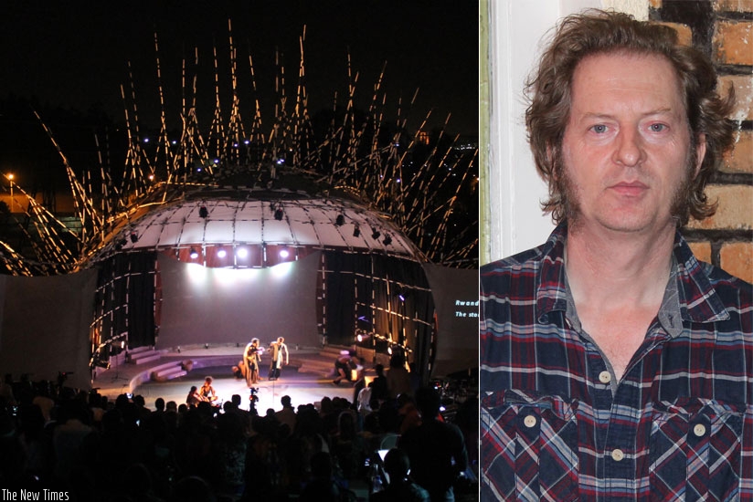 The ampitheater (L), as it looked during the Ubumuntu Arts Festival, was designed by Matt Deely (R).