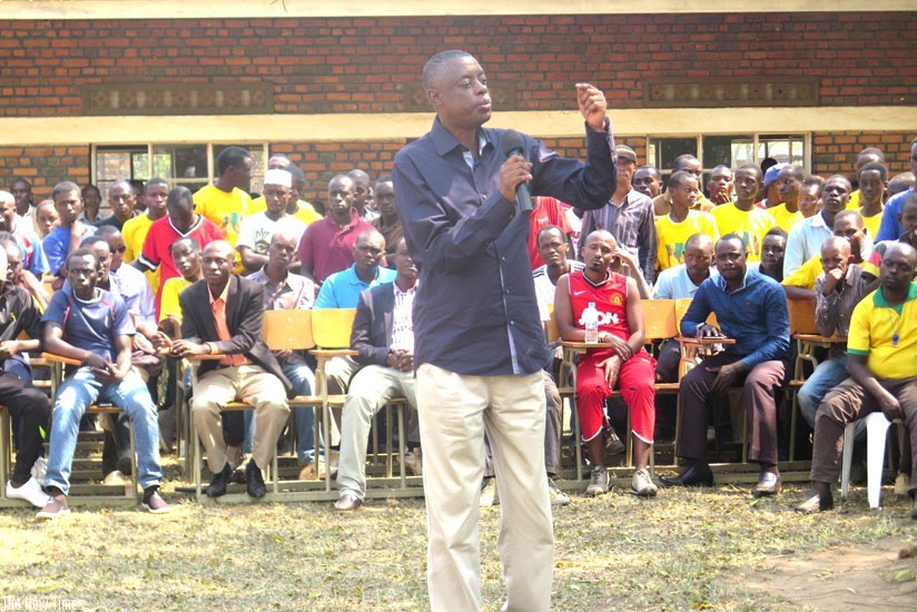 Minister for Defence Gen. James Kabarebe cautioned youth against drug abuse and illicit alcohol after a special Umuganda for youth in Nyagatare yesterday. (Stephen Rwembeho)