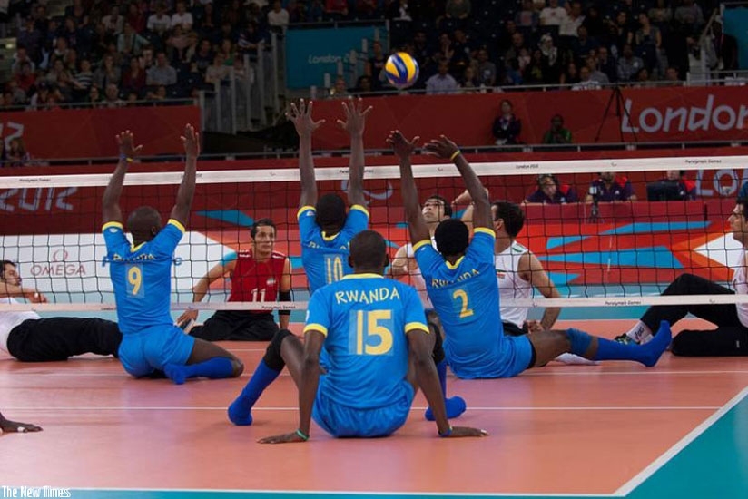Rwanda men's sitting volleyball team in action against Morocco at the London 2012 Paralympic Games. (Courtesy)