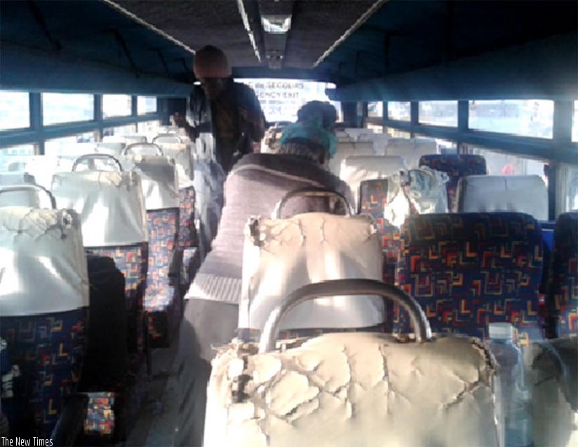 Above; the worn out seats of an Onatracom bus on which this writer traveled back from Uganda recently. Onatracom has been rundown but plans are underway to revamp it by leasing its management to private transport operators. (Mohammed M. Mupenda)