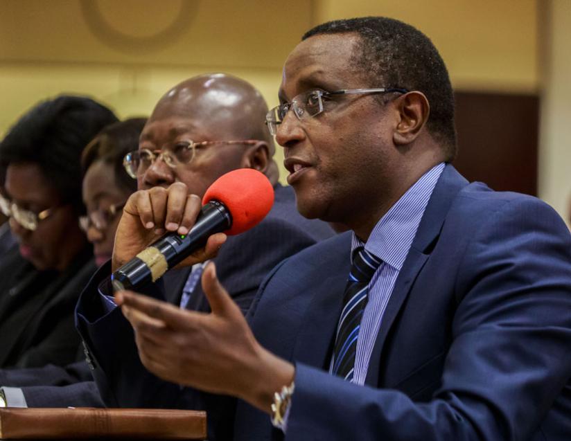 Biruta addresses the workshop in Kagali last week. (Timothy Kisambia)