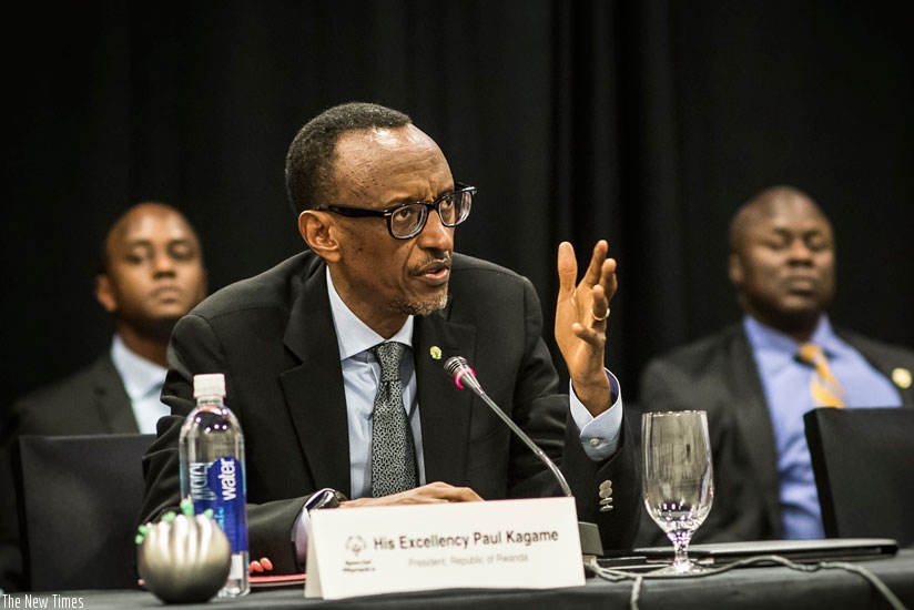 President Kagame speaks at the high-level roundtable on Inclusive Global Development in Los Angeles, California, on Sunday.  The discussion centred on strengthening awareness on the status of people with intellectual disabilities, and how to raise more resources to support their special needs. (Village Urugwiro)rn