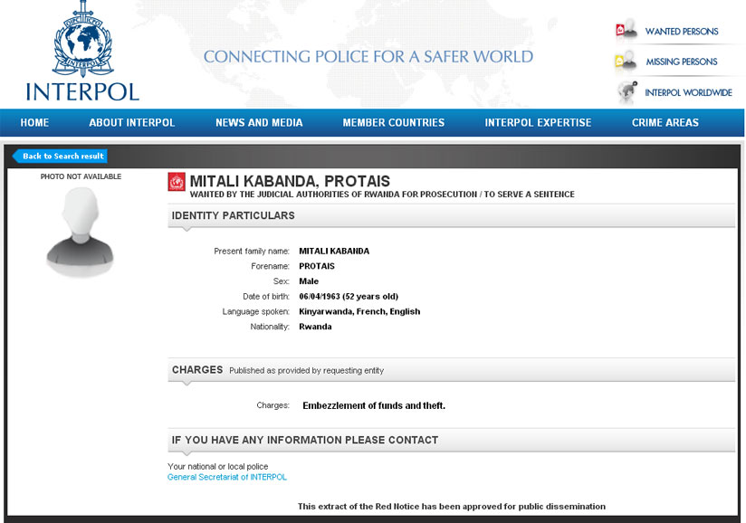 A screenshot from Interpol website announcing arrest warrant for Mitali.