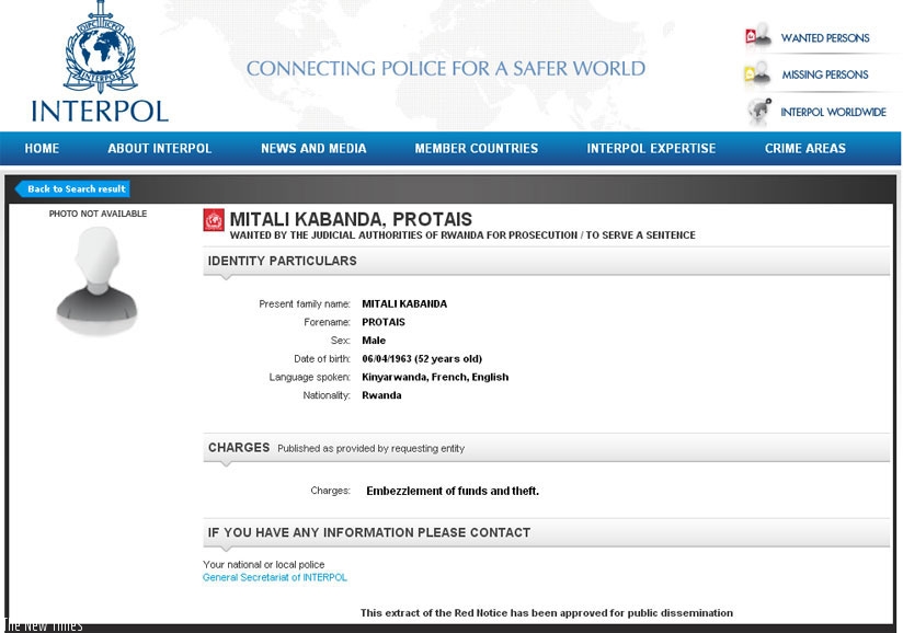 A screenshot from Interpol website announcing arrest warrant for Mitali.