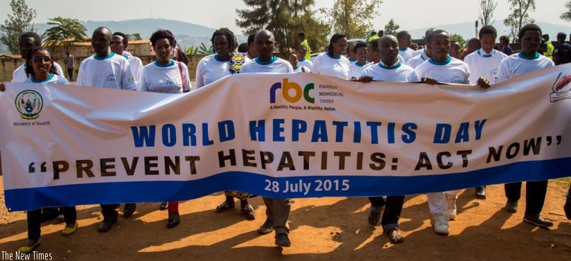 Youth match in Kigali on Tuesday to create awareness on hepatitis. (Doreen Umutesi)