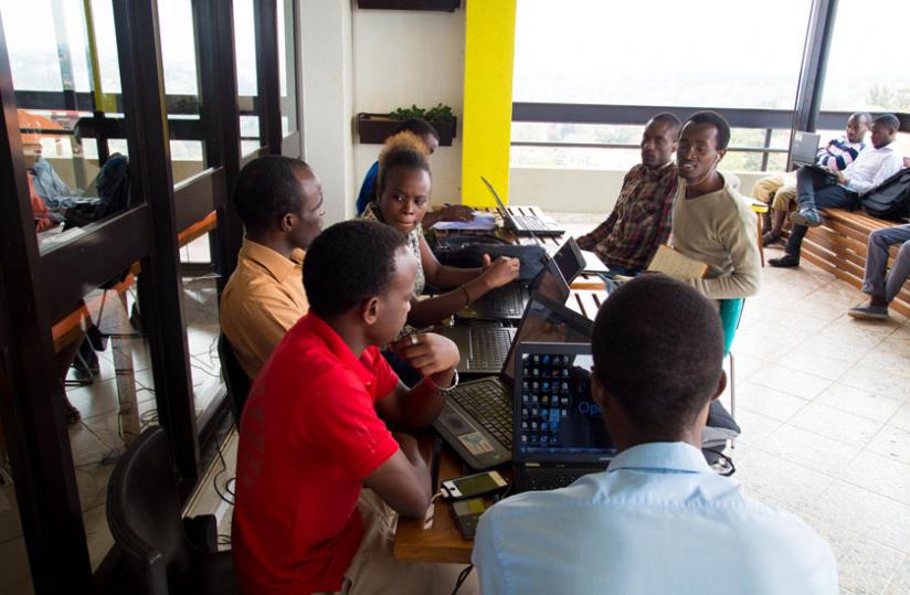 Software developers at K-Lab in Kigali. (Timothy Kisambira)