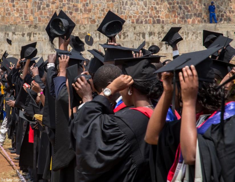 Some of the graduands at a recent graduation ceremony. Those who failed English proficiency exams did not graduate. (File)