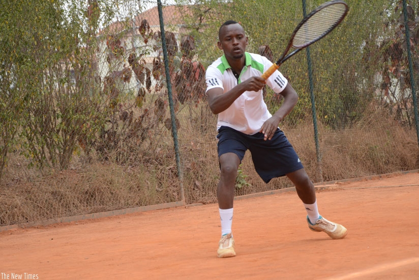 Mubarak Harerimana defeated number one Dieudonne Habiyambere in the menu2019s singles second round yesterday at Umubano Hotel. (Sam Ngendahimana)