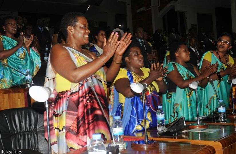 Women Parliamentarians celebrate their achievements at parliament on August, 9 2013. Women constitute 64 percent of the country's Lower House. (File)