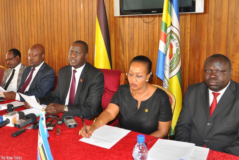 Some of the EALA lawmakers during a news conference in Kampala, Uganda on Monday. (File)