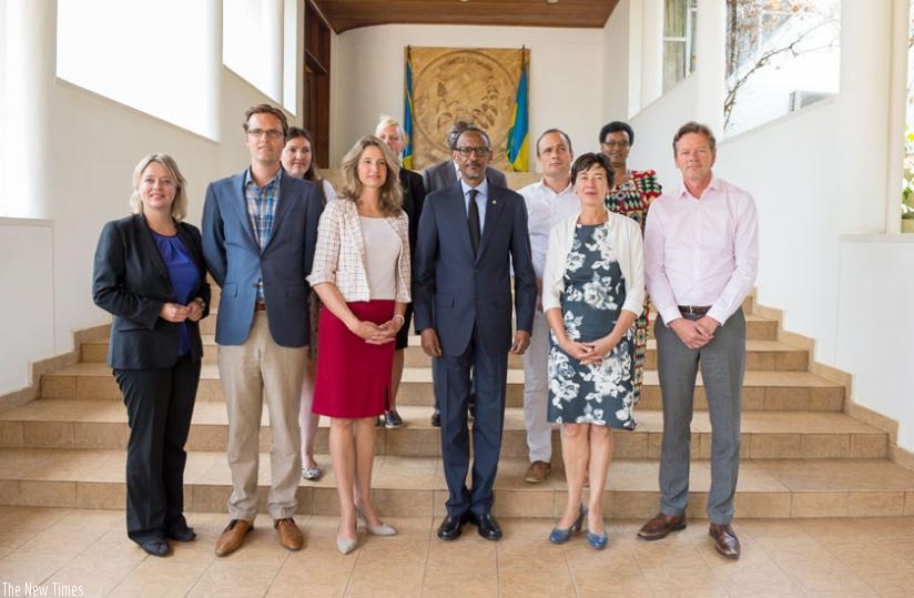 President Kagame with the visiting Dutch parliamentarians at Village Urugwiro yesterday. (Village Urugwiro)