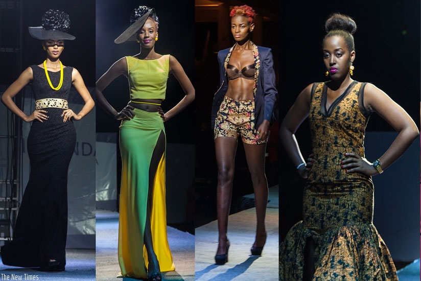 Models showing clothes of different designers. rn