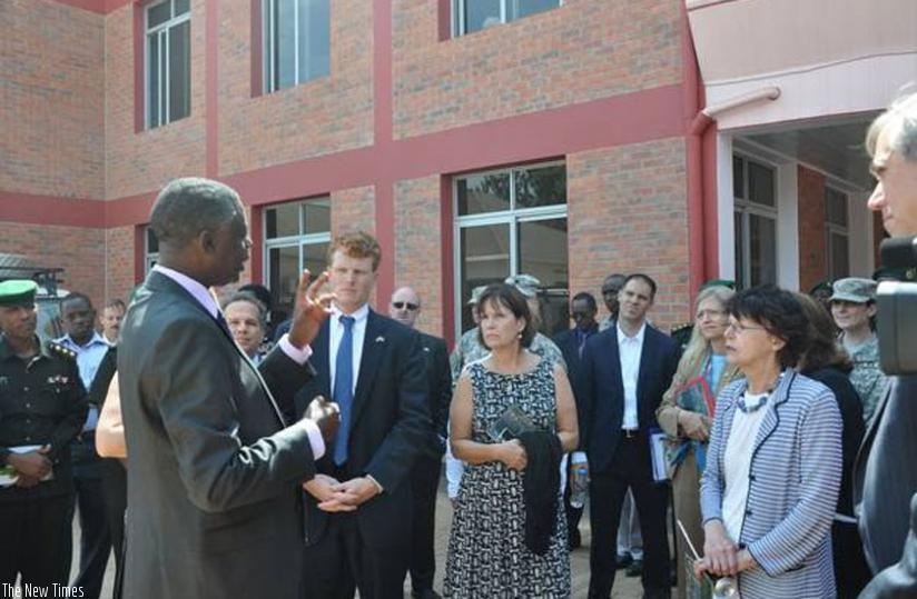 Kabarebe briefs the visiting US Congressional delagation in Kigali yesterday. (Courtesy)