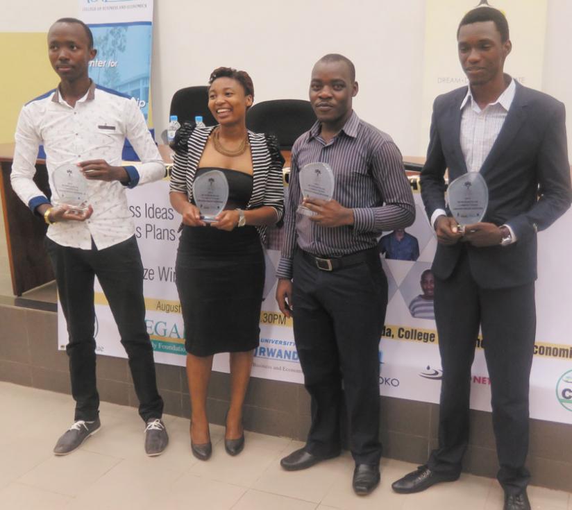 L-R: Sebarinda, Usabimana, Sebazungu and Igiraneza pose with their Award. (Eddie Nsabimana)
