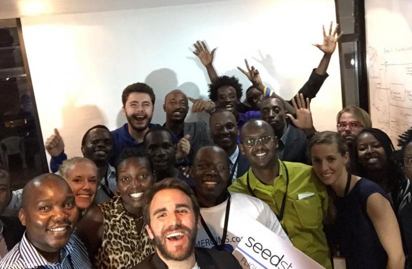 The participants in the Seedstar World startup challenge pose for a picture with the judges and organisers in Kigali on Wednesday.  (Julius Bizimungu)