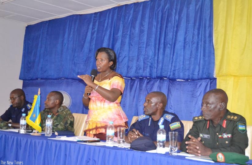 Eastern Province governor Odette Uwamariya addresses the security meeting yesterday. (Courtesy)