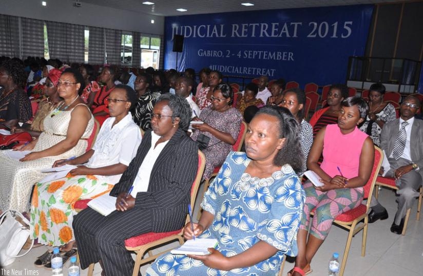 A section of judges at the Judicial Retreat 2015 sympossium in Gatsibo District yesterday. (Stephen Rwembeho)