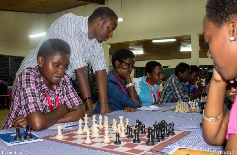 100 girls from 20 secondary schools were trained by volunteers from the Rwanda Chess Federation last month as the federation mulls a strategy to improve the countryu2019s ranking. (Courtesy)