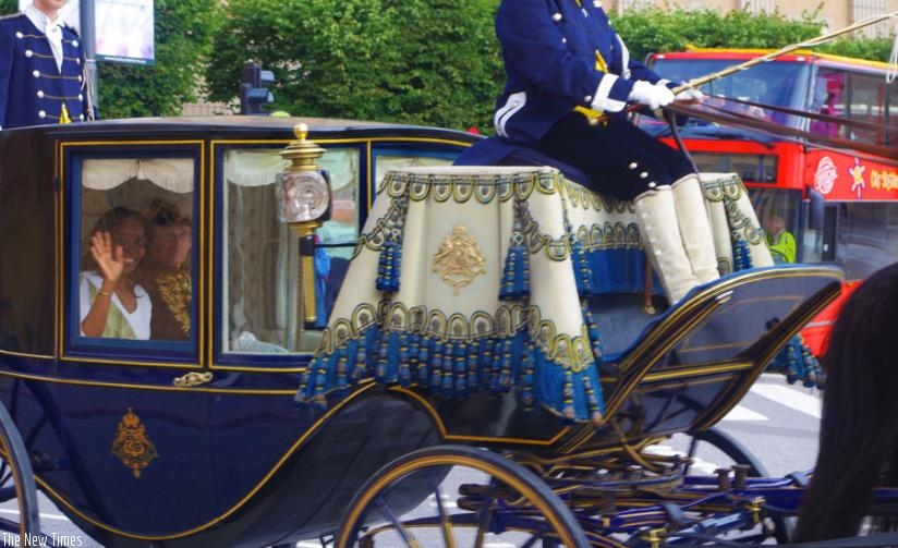 Ambassador Nkurikiyinka (waving) at the Swedish palace yesterday. (Courtesy)