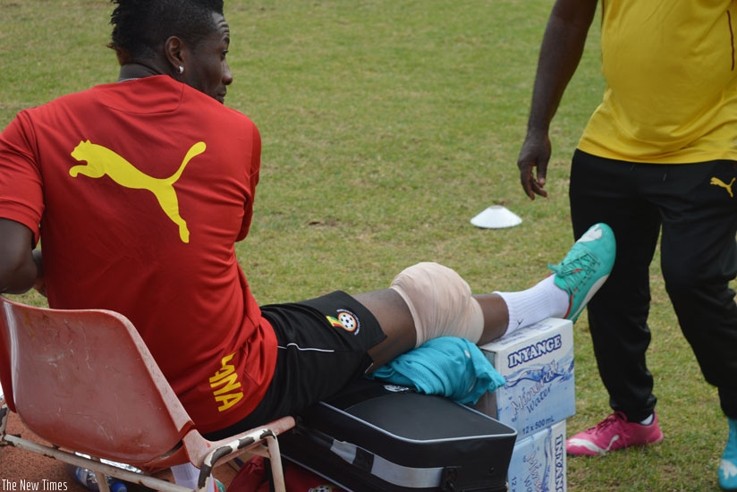 Asamoah Gyan after yesterday's training session. (P. Kamasa)