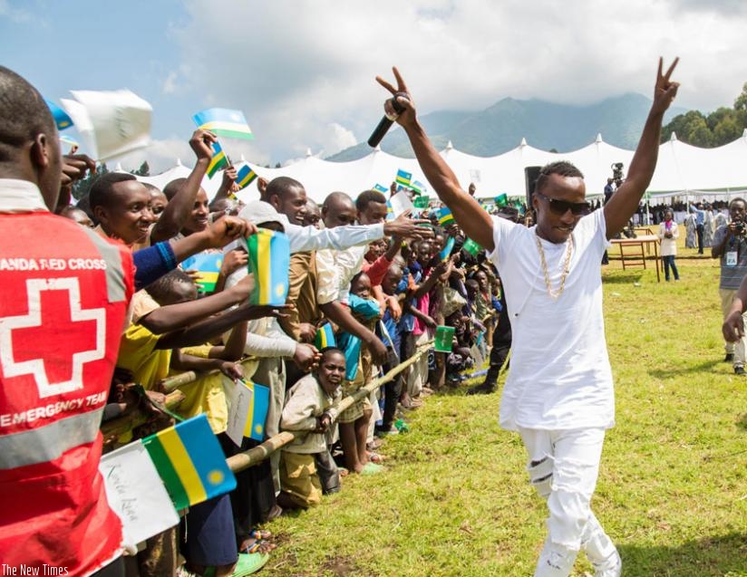 Urban Boyz's  Nizzo excited Musanze residents during a performance at Kwita Izina celebrations on Saturday.