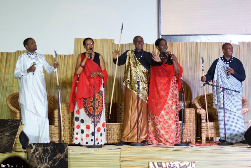 Legendary folk singers-(L-R) Intore Masamba, Mariya Yohana, Timothy Ngombwa, Julienne Gashugi and Jean-Marie Muyango excited the crowd. (All photos by Sarine Arslanian)
