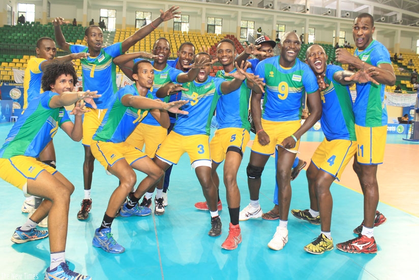 Team Rwanda celebrates after ousting defending champions Cameroon 3-1 on Thursday. (Courtesy)
