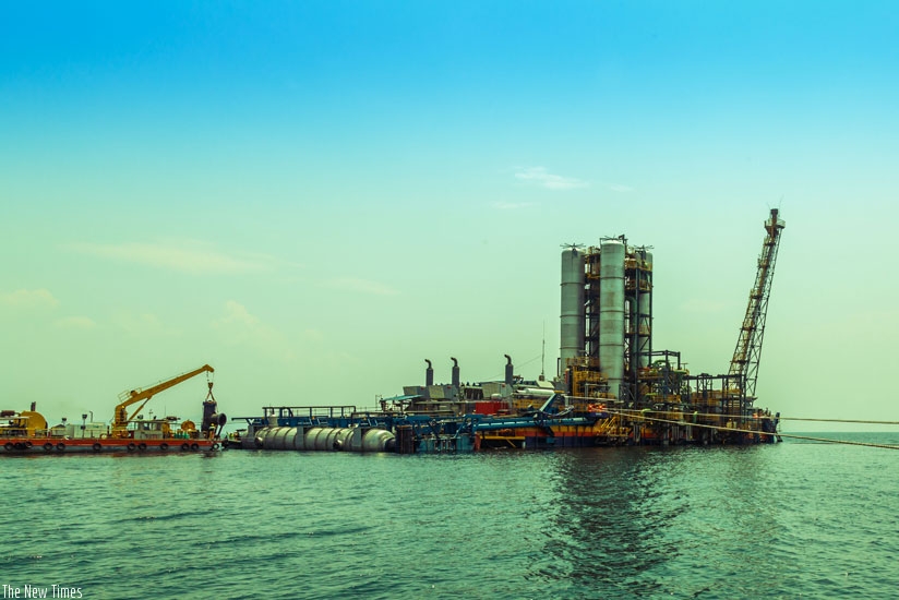 KivuWatt methane gas plant stands afloat on Lake Kivu is expected to add 25 MW to the national electricity grid. (File)