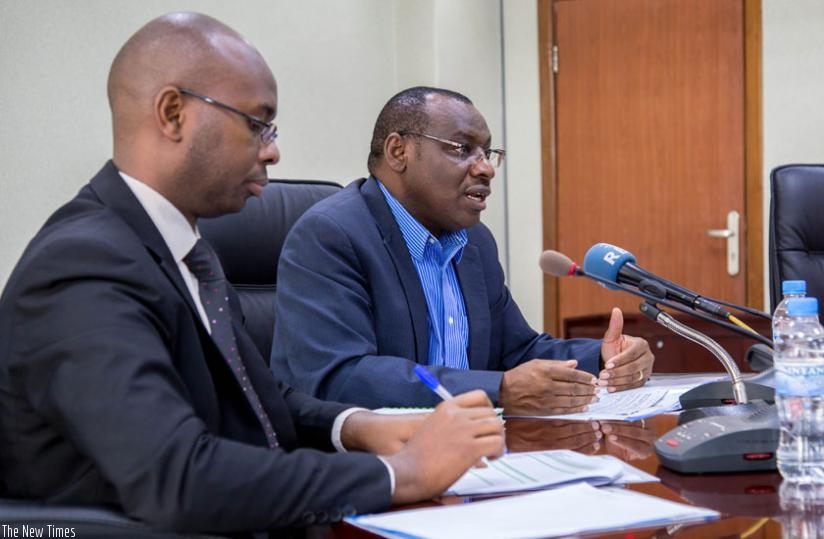 Gatete explains the government's projections on GDP in comparison to the last two quarters during the media briefing yesterday. (Doreen Umutesi)