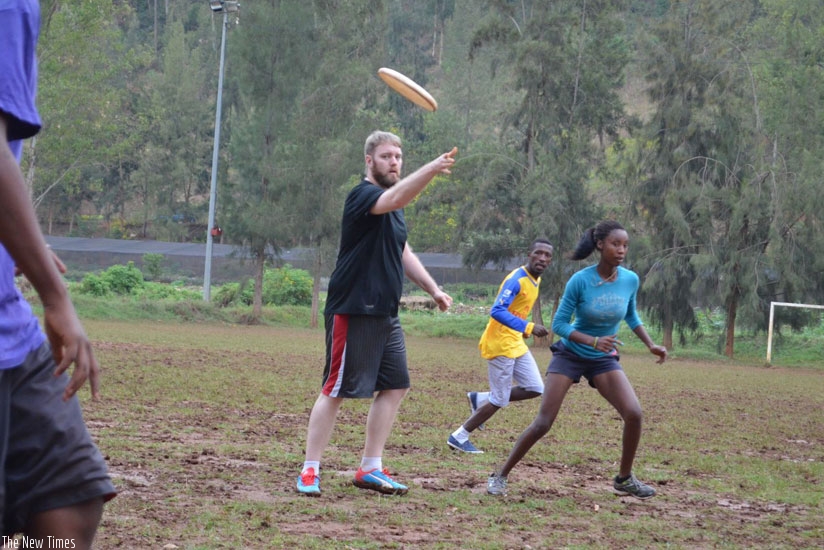 Michael Tignor seen here training Flying Gorillas players at their Cercle Sportif de Kigali base. (Courtesy)